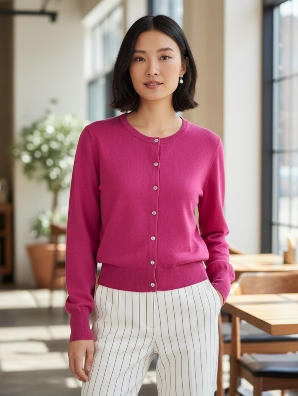 Ann Taylor Pink Merino Wool Button Up Sweater XS
